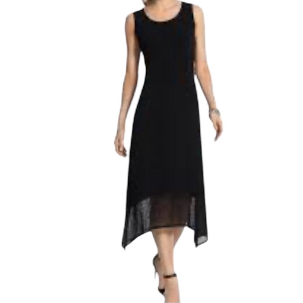 Chico’s Travelers Midi Dress Sleeveless Solid Black Womens Size 1 or Medium